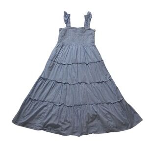 J. Crew Factory Dress Women's Small Blue Smocked Tiered Midi‎ Striped Pockets